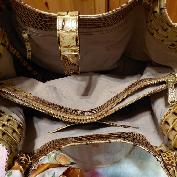 Gold Croc-Embossed Tote Bag with Decorative Bow BRAHMIN  Mallory Tote FIRM PRICE - Picture 13 of 15